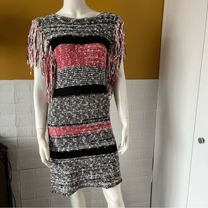 Endless Rose Fringe Sweater Dress red black white soft knit SMALL